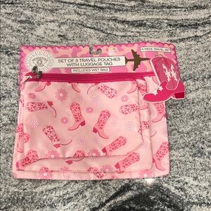 Pink Travel Cowgirl Boot Luggage Set with Luggage Tag